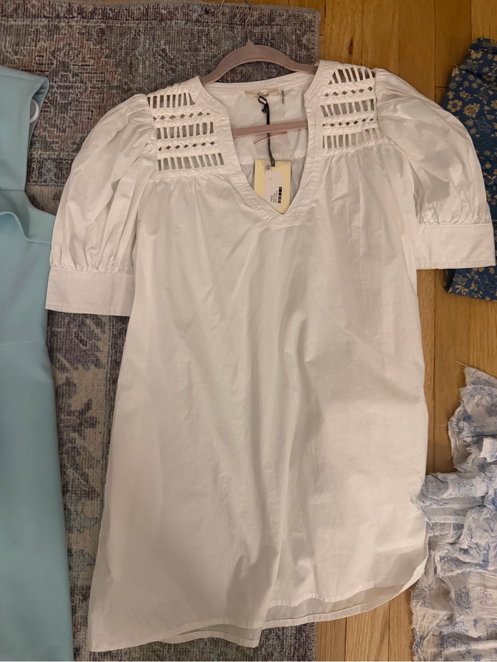 Elan White Mini Dress with Eyelet Yoke